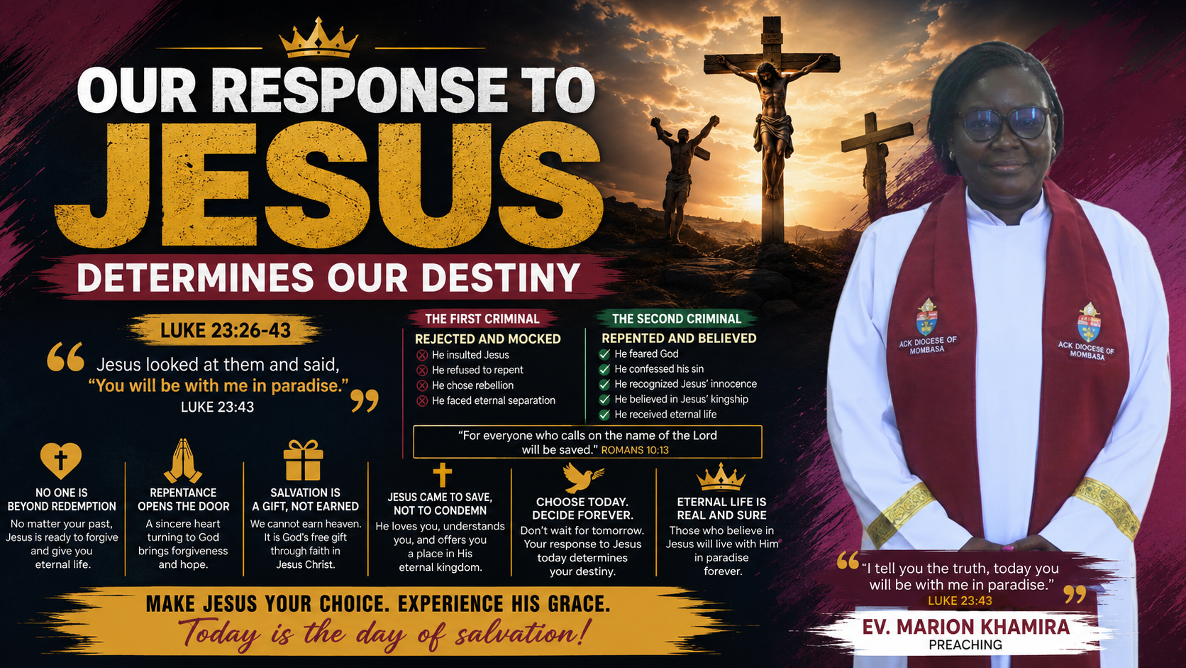 OFFICE SERMON: OUR RESPONSE TO JESUS DETERMINES OUR DESTINY